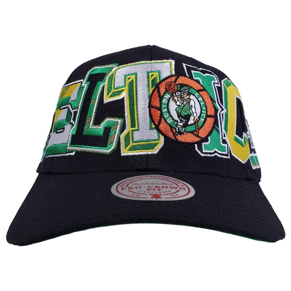 Boston Celtics Mitchell & Ness NBA Pro Fit Snapback Hat Cap BIG Word Logo NWT